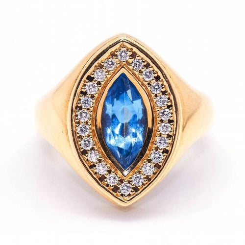 Bague 56 Bague navette en or rose 18 carats avec topaze et diamants 58 Facettes D364833FV