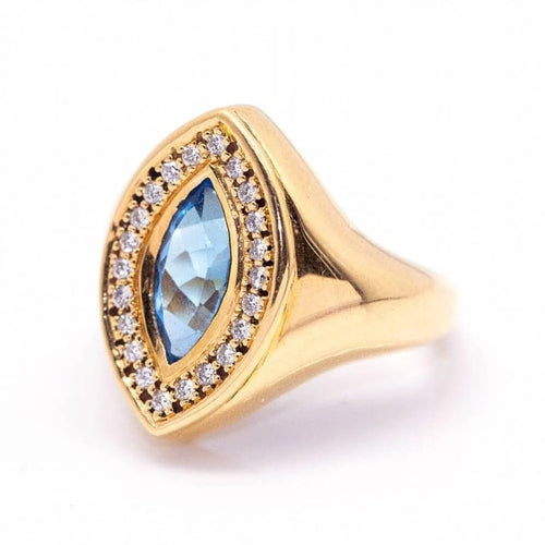 Bague 56 Bague navette en or rose 18 carats avec topaze et diamants 58 Facettes D364833FV