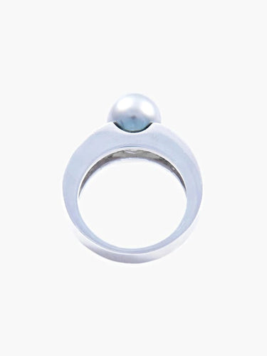 Bague 53 Bague en or blanc 18 ct avec perle noire et diamants 58 Facettes