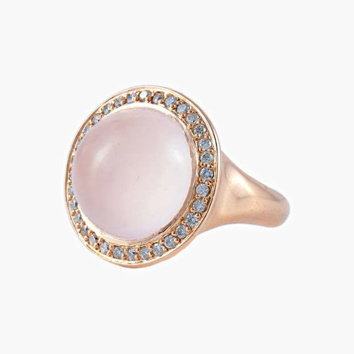 Bague 52 Bague cabochon tourmaline rose en or jaune 18 ct et diamants 58 Facettes