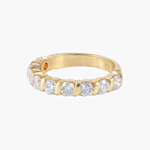 Bague 53 Demi-alliance - Bague en or jaune 18 ct et 9 diamants 58 Facettes