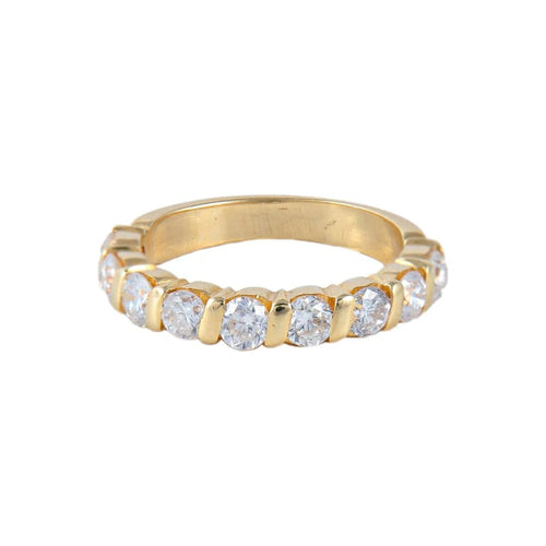 Bague 53 Demi-alliance - Bague en or jaune 18 ct et 9 diamants 58 Facettes