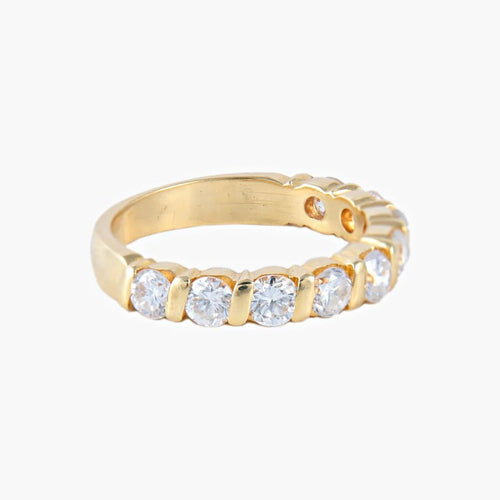 Bague 53 Demi-alliance - Bague en or jaune 18 ct et 9 diamants 58 Facettes