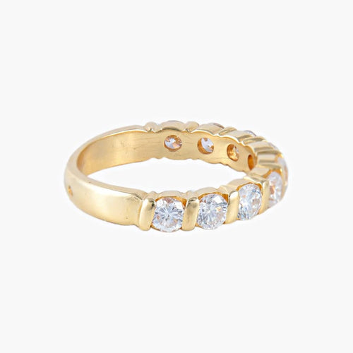 Bague 53 Demi-alliance - Bague en or jaune 18 ct et 9 diamants 58 Facettes