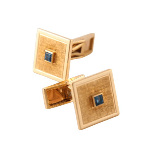 Boutons de manchette Van Cleef & Arpels - Boutons de manchette Carrés en or jaune 18 ct et saphirs calibrés 58 Facettes 1