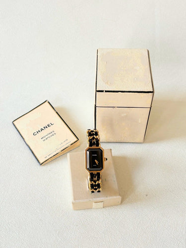 Montre CHANEL Première - Montre vintage à quartz, bracelet plaqué or et cuir noir 58 Facettes WC-2025-2358
