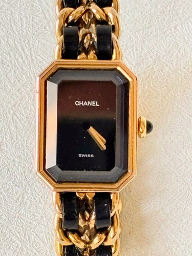 Montre CHANEL Première - Montre vintage à quartz, bracelet plaqué or et cuir noir 58 Facettes WC-2025-2358