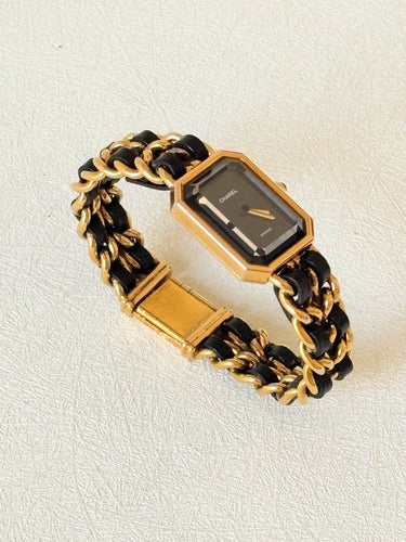 Montre CHANEL Première - Montre vintage à quartz, bracelet plaqué or et cuir noir 58 Facettes WC-2025-2358