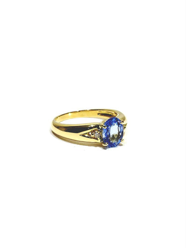 Bague 55 Bague en or jaune avec saphir clair et diamants 58 Facettes 1714237
