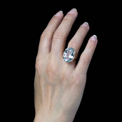 Bague 52 Bague vintage en or rose 18 carats et aigue-marine 58 Facettes 25-130