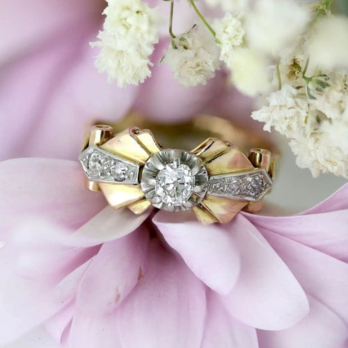 Bague 52 Bague ancienne nœud en or rose 18 carats et diamants 58 Facettes 25-011