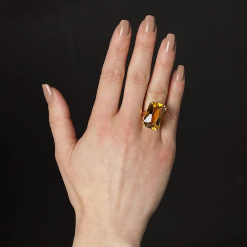 Bague 52 Bague vintage en or jaune 18 carats et citrine 58 Facettes 25-019
