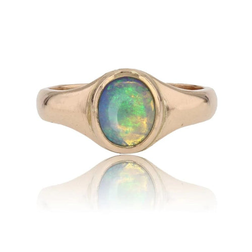 Bague 61 Bague jonc en or jaune 18 carats avec opale cabochon 58 Facettes 24-368