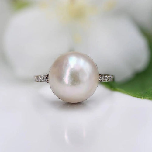 Bague 52 Bague perle Mabé et diamants en platine 58 Facettes 24-023