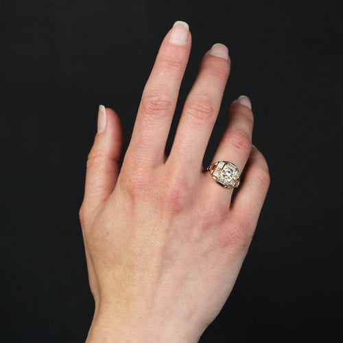 Bague 50 Bague tank en or rose 18 carats sertie de gemmes incolores 58 Facettes 24-170
