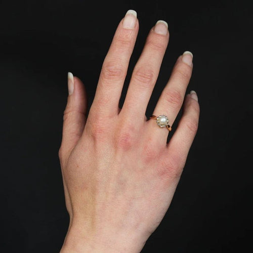 Bague 51 Bague marguerite ancienne en or jaune 18 carats, perle fine et diamants 58 Facettes 24-142