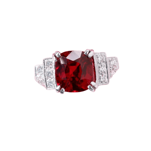 Bague 52 Bague Art déco en or blanc 18 carats, spinelle rouge et diamants 58 Facettes 24-181