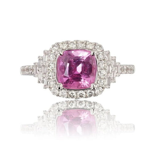 Bague 52 Bague coussin en or blanc 18 carats, saphir rose et diamants 58 Facettes 24-153