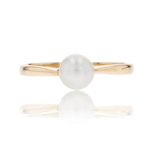 Bague 55 Bague solitaire perle de culture en or jaune 18 carats 58 Facettes 13-032