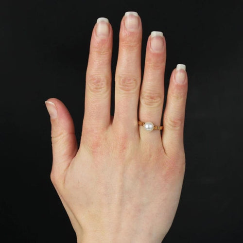 Bague 55 Bague solitaire en or jaune 18 carats avec perle de culture 58 Facettes 13-203