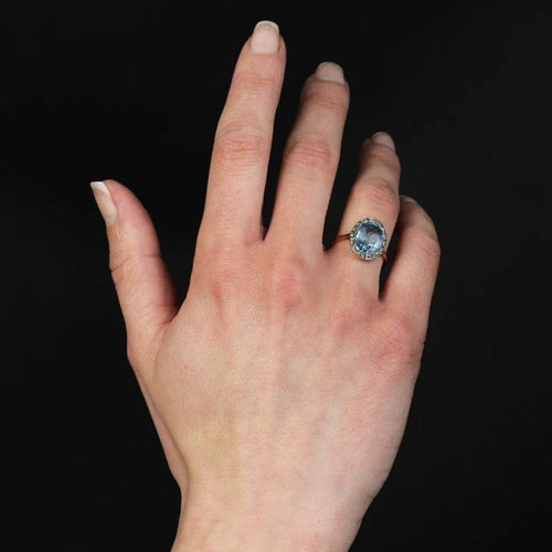 Bague 53 Bague ancienne ovale en or rose, saphir naturel et diamants taille rose 58 Facettes 24-065