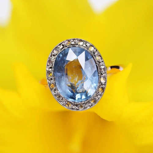 Bague 53 Bague ancienne ovale en or rose, saphir naturel et diamants taille rose 58 Facettes 24-065