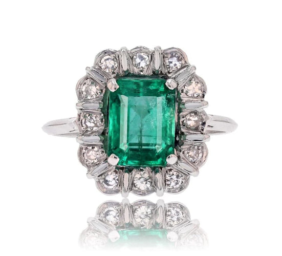 Bague 55 Bague fleur en or blanc 18 carats, émeraude et diamants 58 Facettes 24-062