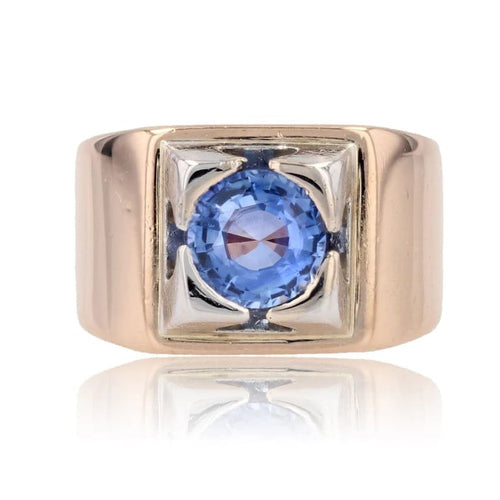 Bague 49 Bague chevalière en or jaune 18 carats et platine au saphir 58 Facettes 23-260