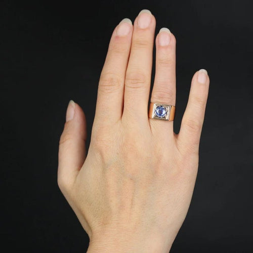 Bague 49 Bague chevalière en or jaune 18 carats et platine au saphir 58 Facettes 23-260