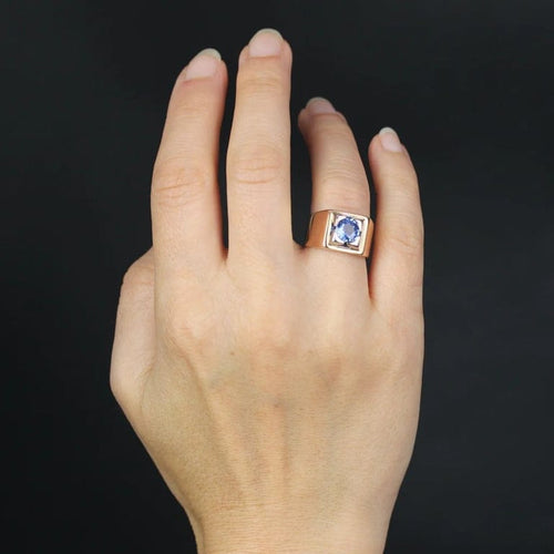 Bague 49 Bague chevalière en or jaune 18 carats et platine au saphir 58 Facettes 23-260