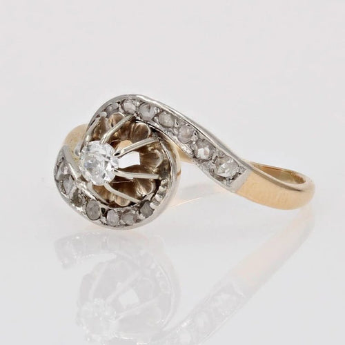 Bague 48 Bague tourbillon en or jaune et platine avec diamants 58 Facettes 23-133