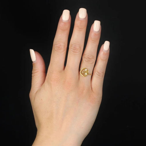 Bague 52 Bague ancienne en or jaune et rose 18 carats avec perle fine 58 Facettes 18-189B