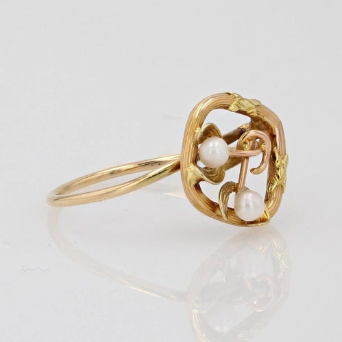 Bague 52 Bague ancienne en or jaune et rose 18 carats avec perle fine 58 Facettes 18-189B