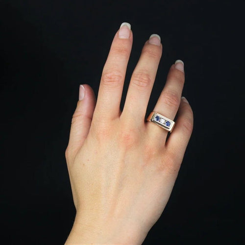 Bague 57 Bague chevalière ancienne en or rose 18 carats saphirs et diamant 58 Facettes 23-190