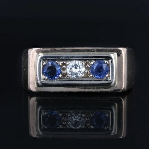 Bague 57 Bague chevalière ancienne en or rose 18 carats saphirs et diamant 58 Facettes 23-190