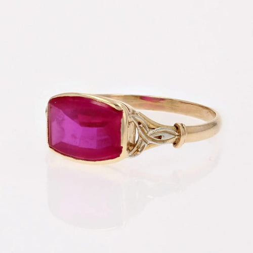 Bague 53 Bague ancienne en or jaune 18 carats au rubis de synthèse 58 Facettes 20-159