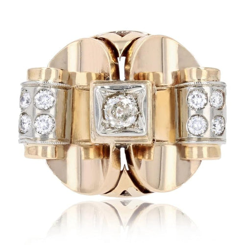 Bague 57 Bague rétro années 1940 en or jaune et platine avec diamants 58 Facettes 22-620