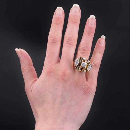 Bague 57 Bague rétro années 1940 en or jaune et platine avec diamants 58 Facettes 22-620
