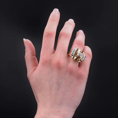 Bague 57 Bague rétro années 1940 en or jaune et platine avec diamants 58 Facettes 22-620