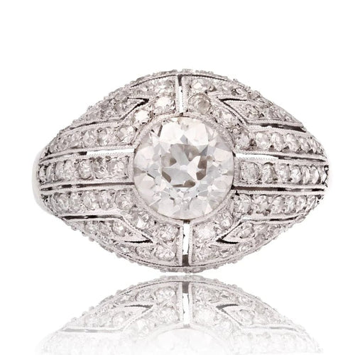 Bague 53 Bague dôme Art déco en platine et diamants 58 Facettes 23-084