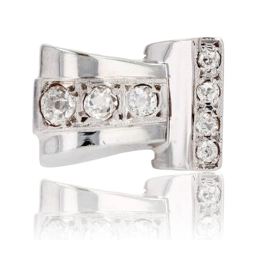 Bague 58 Bague tank asymétrique en or rhodié 18 carats et diamants 58 Facettes 22-625