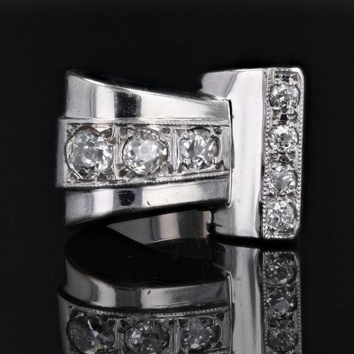 Bague 58 Bague tank asymétrique en or rhodié 18 carats et diamants 58 Facettes 22-625