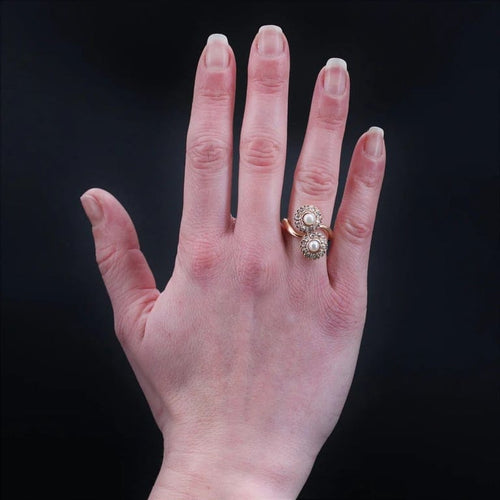 Bague 54 Bague Toi et Moi marguerites en or rose avec perles et diamants 58 Facettes 22-107