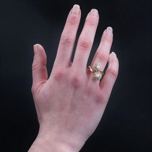 Bague 54 Bague Toi et Moi marguerites en or rose avec perles et diamants 58 Facettes 22-107