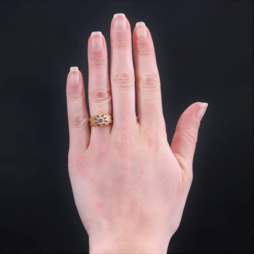 Bague 49 Bague jonc gravée en or jaune 18 carats et diamant 58 Facettes 22-548