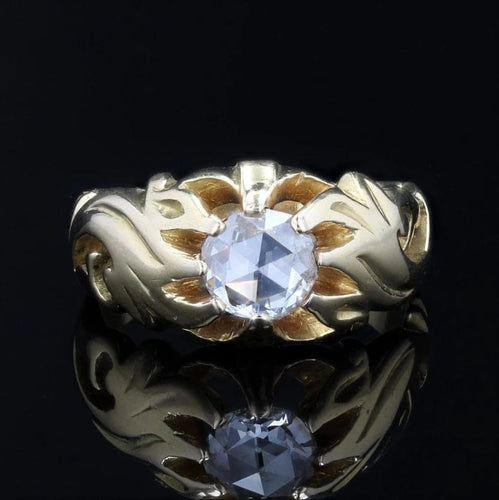Bague 49 Bague jonc gravée en or jaune 18 carats et diamant 58 Facettes 22-548