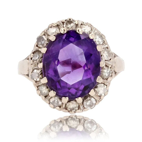 Bague 53 Bague Pompadour améthyste et diamants en or blanc 18 carats 58 Facettes 22-538