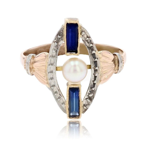 Bague 51 Bague Art déco en ors rose et blanc, perle et saphirs 58 Facettes 22-569