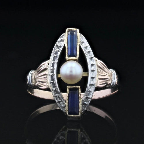 Bague 51 Bague Art déco en ors rose et blanc, perle et saphirs 58 Facettes 22-569
