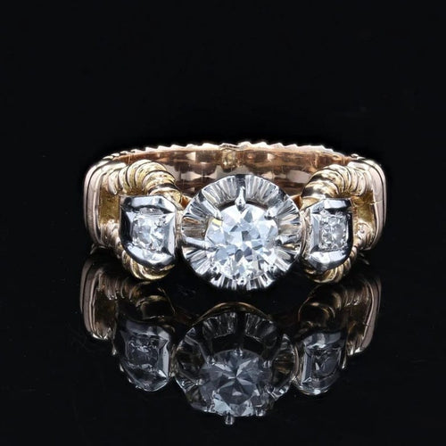 Bague 52 Bague solitaire vintage en or jaune 18 carats et diamants 58 Facettes 22-511